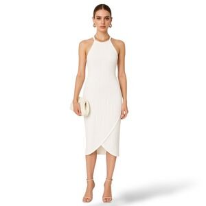 Womens M White Halter Stretch Knit Dress Spring Y2K Clean girl Resort Minimalist